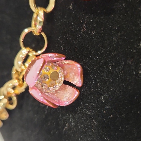 🔹️BETSEY JOHNSON🔹️Pink Garden Glam Tulip Charm Chain 16"  Necklace - Picture 13 of 13